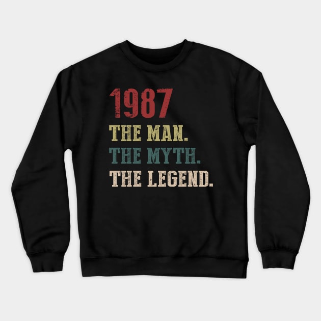 Vintage 1987 The Man The Myth The Legend Gift 33rd Birthday Crewneck Sweatshirt by Foatui